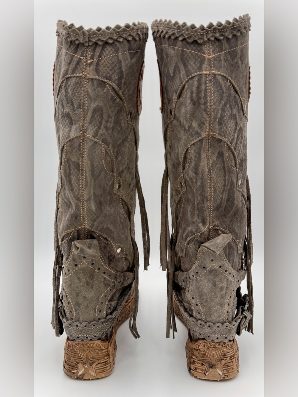 El Vaquero Mirea | Reptile Vine | Sz 39 - Women’s Wedge Moccasin Boots NEW - Picture 6 of 11